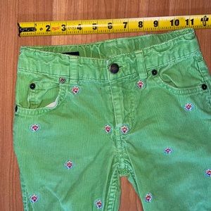Lands’ End girl’s green corduroy pants embroidered flowers size 8S.